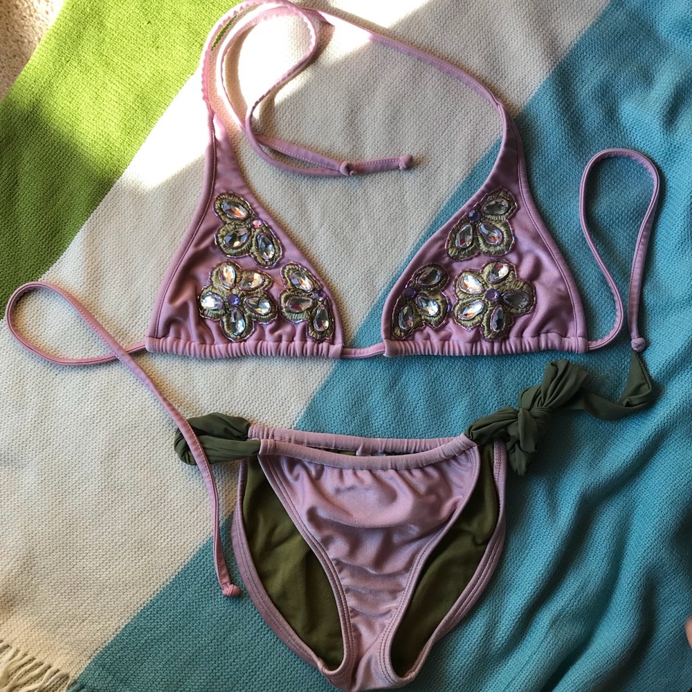 Vix Mauve Jeweled Crystal Rhinestone Bikini Set